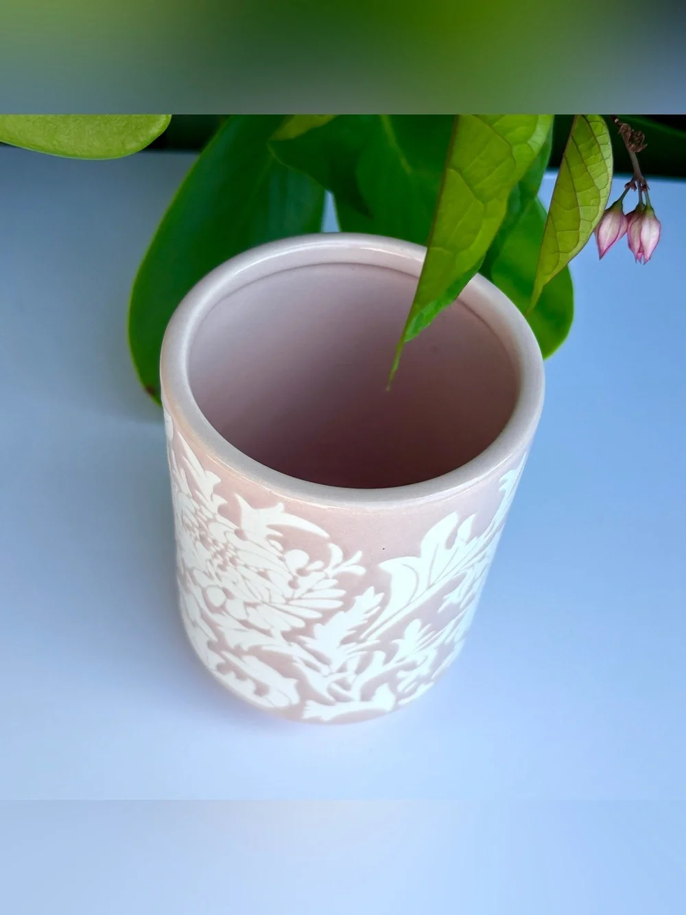 Morris & Co Pink Chrysanthemum Ceramic Bath Set Waste Bin Soap Dispenser Tumbler